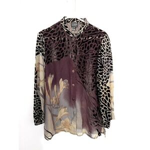 Citron Santa Monica Shirt Womens PM Purple Sheer Burnout Velvet Silk‎ Floral